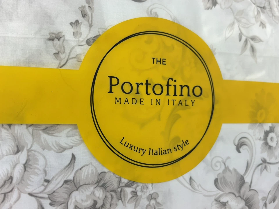 PORTOFINO Italy QUEEN Sheet Set Floral Flowers White Grey - Image 4 of 4