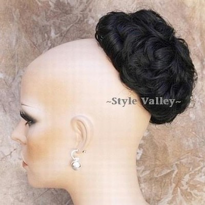 Black Bun Extension Hairpiece Short Curly Updo Chignon Wedding