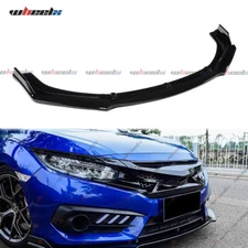 ABS Front Bumper Lip Body Kit Spoiler Chin For 2016-21 Honda Civic Glossy Black