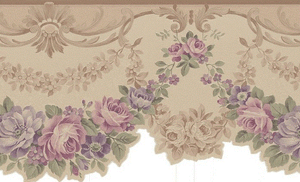 Wallpaper-Border-Golden-Tan-Silk-Satin-Floral-Rose-Swag-with-Die-Cut-Bottom-Edge