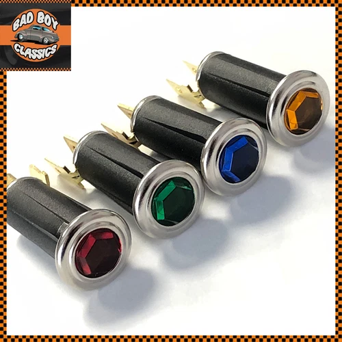 x4 Lucas Style Hex Jewel Dashboard Warning Lights Amber, Blue, Green, Red 6v 12v