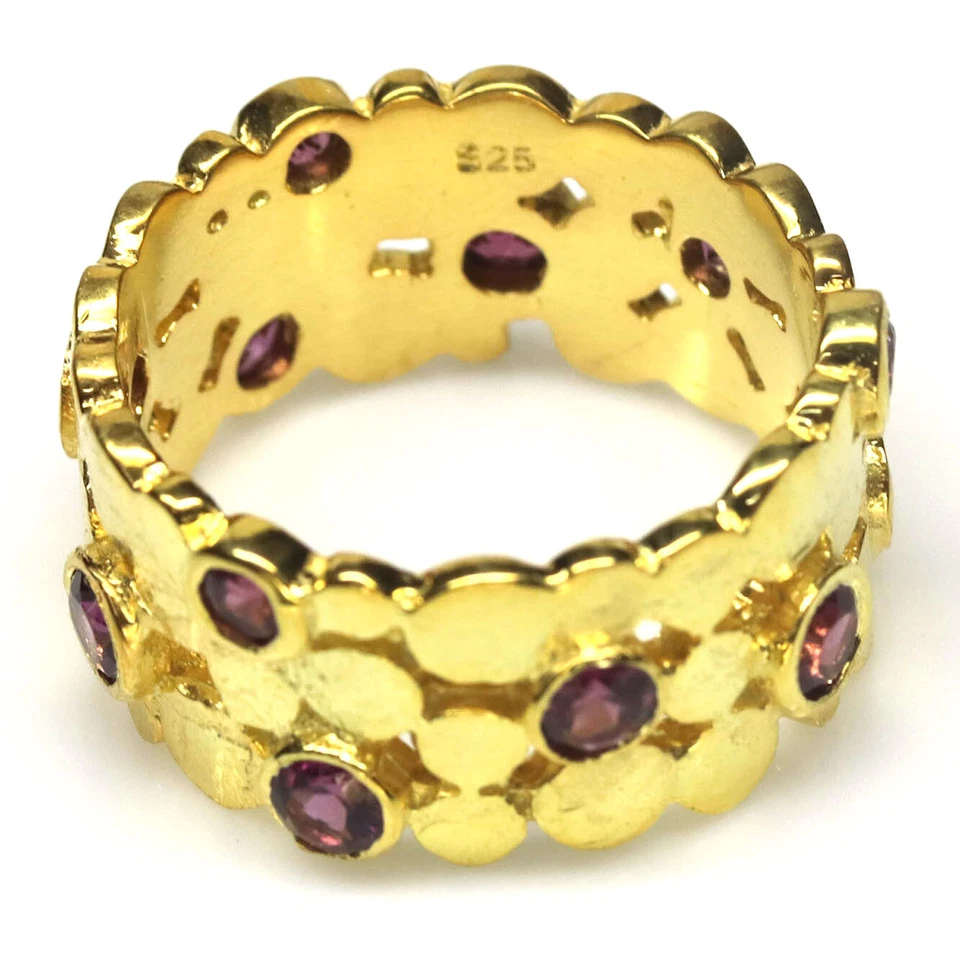 Anillo Joyería Piedras Preciosas Rosa Purpúreo Rodolita Granate Plata 925 Oro 18K Talla 10 Foto 3 de 4