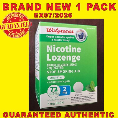 Nicotine lozenge 2mg 72 Mint Flavor QUITTUBES WALGREENS BRAND NEW EX7/26