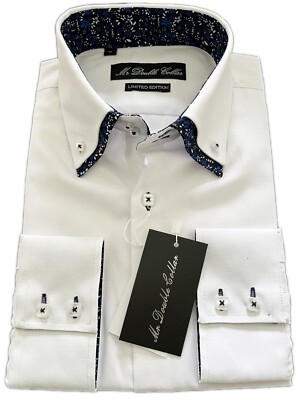 blue dress shirt white collar Men's Slim Fit Blue and White Striped Dress Shirt Size N4