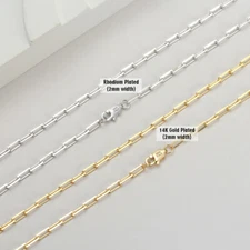 Paper Clip Chain Link Necklace 14K Gold Over 925 Sterling Silver Italy SC39