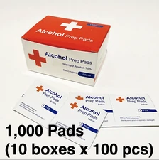 1,000 Pads (10x100) 75% Alcohol Prep Pads Individually Sealed Wipes NIB Exp 2023