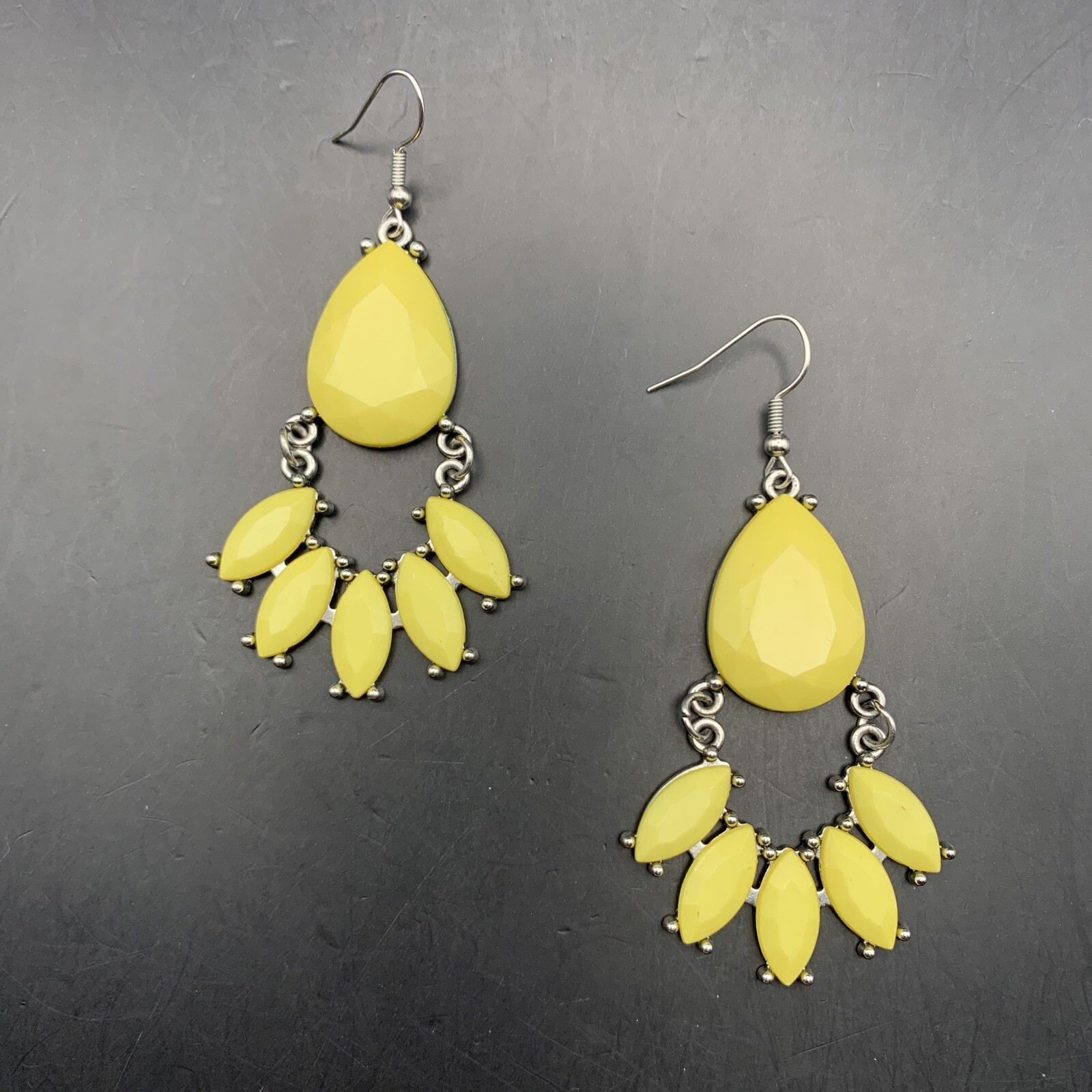 Yellow Statement Earrings Drop Dangle Plastic Hoo… - image 4