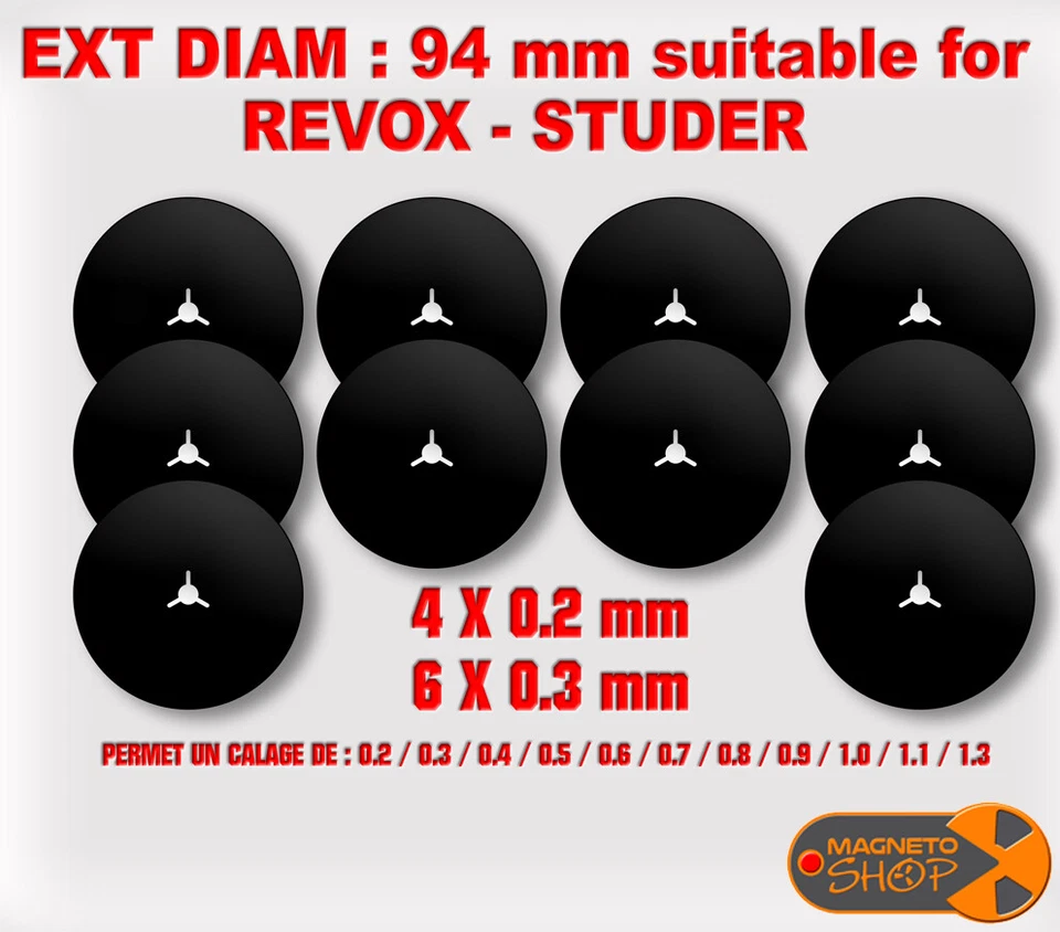 JEU DE 10 CALES / REEL SPACER / STUDER REVOX - NAB - TRIDENT / MIX 0.2 + 0.3 mm