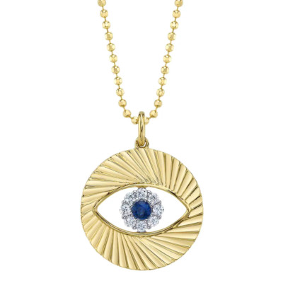 14K Gold Sapphire Diamond Eye Necklace