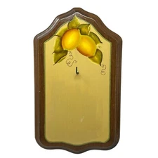 Vintage Hand-Painted Wooden Lemon Wall Plaque Key Holder Hook 1977 Cottagecore