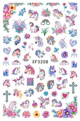 Unicorn Rainbow Love Heart Flower Crown Butterfly Gift 3D Nail