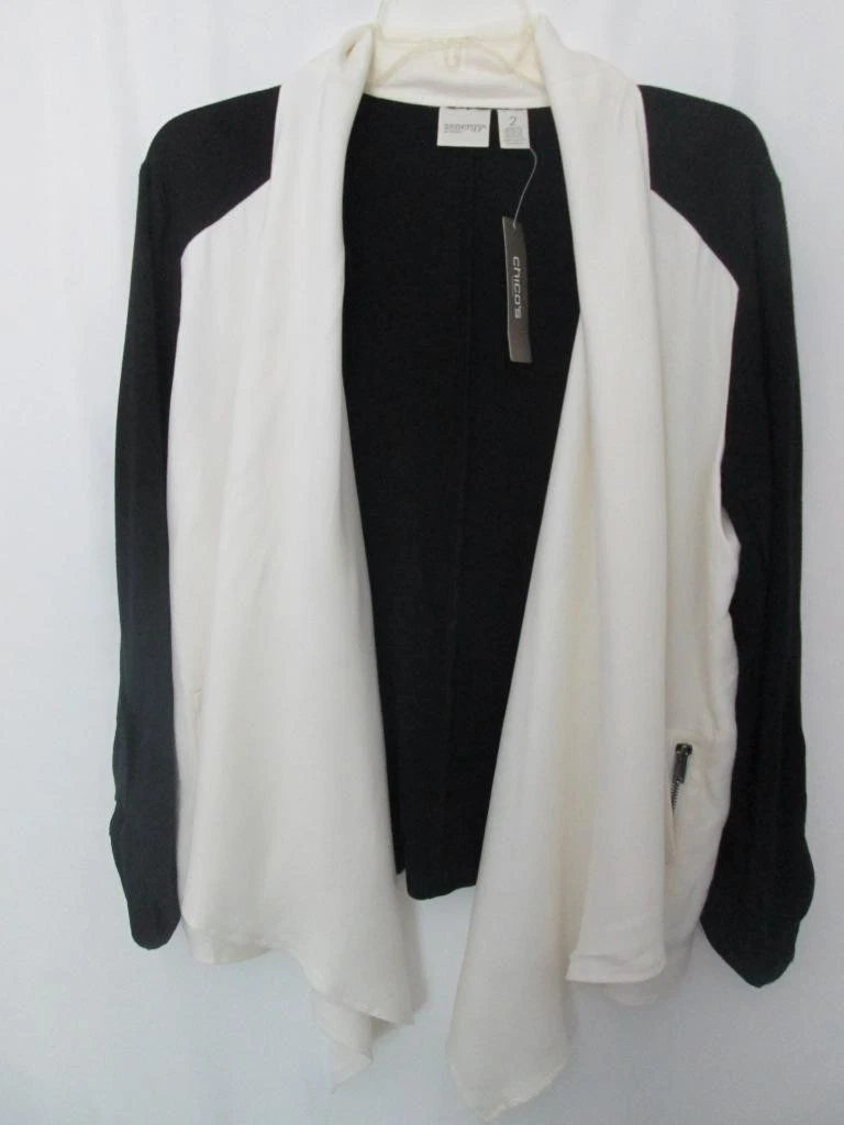 NWT CHICO'S ZENERGY BLACK & IVORY COLORBLOCK OPEN FRONT JACKET SZ 2 L $109