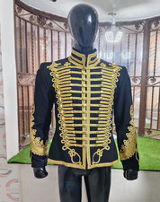 Military Napoleonic Hussars Tunic Jimmy Hendrix Gold Braided Mens Wedding Jacket
