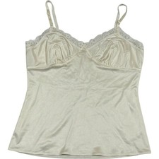 Camisole Women Cream Lace Trim Silky Vintage Style V-Neck Top
