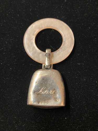 Vintage Sterling Silver Baby Rattle Pink Teething Ring