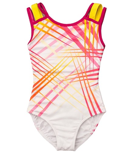 Quatro Leotard AXS Hope White Pink Yellow Gymnastics Open Back Geometric