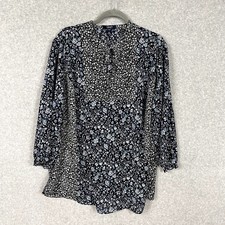 Chaps Floral Blouse Size 2X Lightweight Cottage 3/4 Sleeve Keyhole Boho Tunic