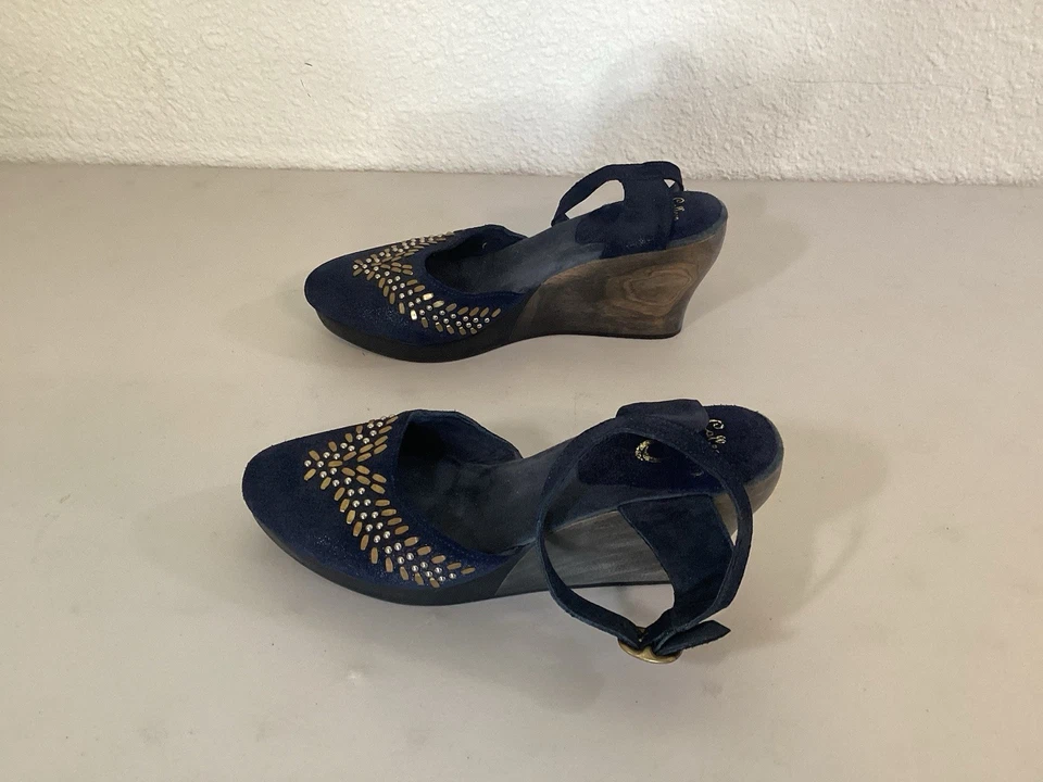 Calleen Cordero Sundance Azul Marino Gamuza Tachonado Punta Cuña Talla 7  Foto 3 de 4