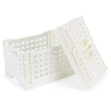 2-Pack Pastel Plastic Storage Crates, Foldable  Stackable Crates for Home, O...