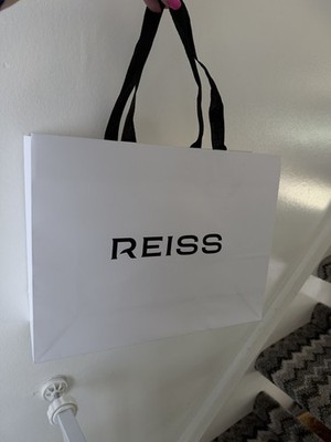 REISS mittelgroße weiße Papier-Geschenktüte Einkaufstasche Bandgriffe NEU