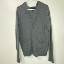 Hause of Howe Mens Grey 100% Merino Wool Hooded Cardigan Sweater Size Large