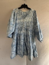 Madewell Shirt Dress Womens Small Blue Floral Linen V Neck Long Sleeve Boho