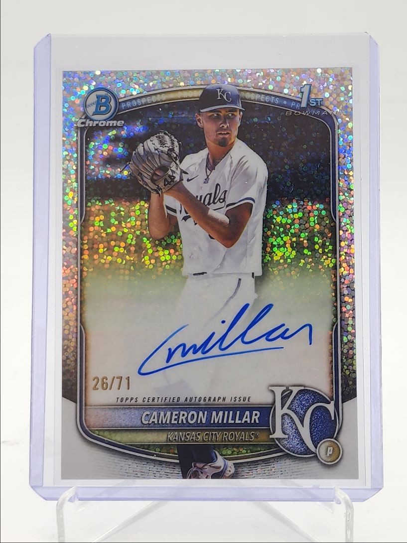 CAMERON MILLAR 2025 BOWMAN CHROME DRAFT 1ST SPARKLE REFRACTOR AUTO /71 Q0897