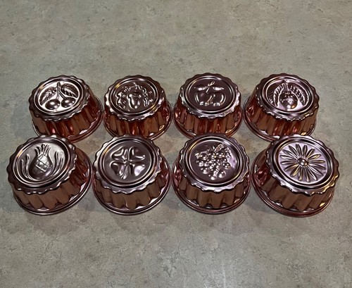 8x-VINTAGE COPPER/ALUMINUM FRUIT THEME MINI JELLO MOLDS BAKING SET