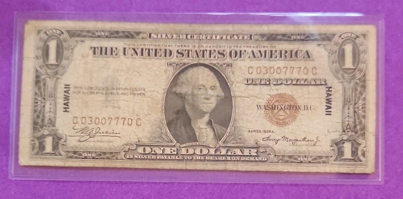 US $1 Hawaii Overprint Silver Certificate Note Serial C03007770C