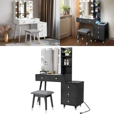 10 Led Vanity Set Makeup Dressing Table w/LED Top Nightstand+ USB Ports+5 Drawer