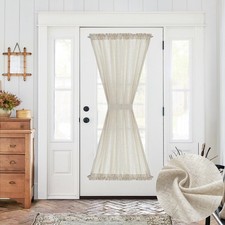 Linen Blend French Door Curtain Crude 72 Inch Rod Pocket Privacy Panel with T...
