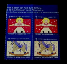 US Cinderella Stamp of American Lung Association Season Greeting 1999 Block of 4