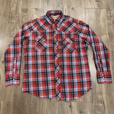Wrangler Red Plaid Western Pearl Snap Shirt Men s M Cowboy Rodeo Retro Western