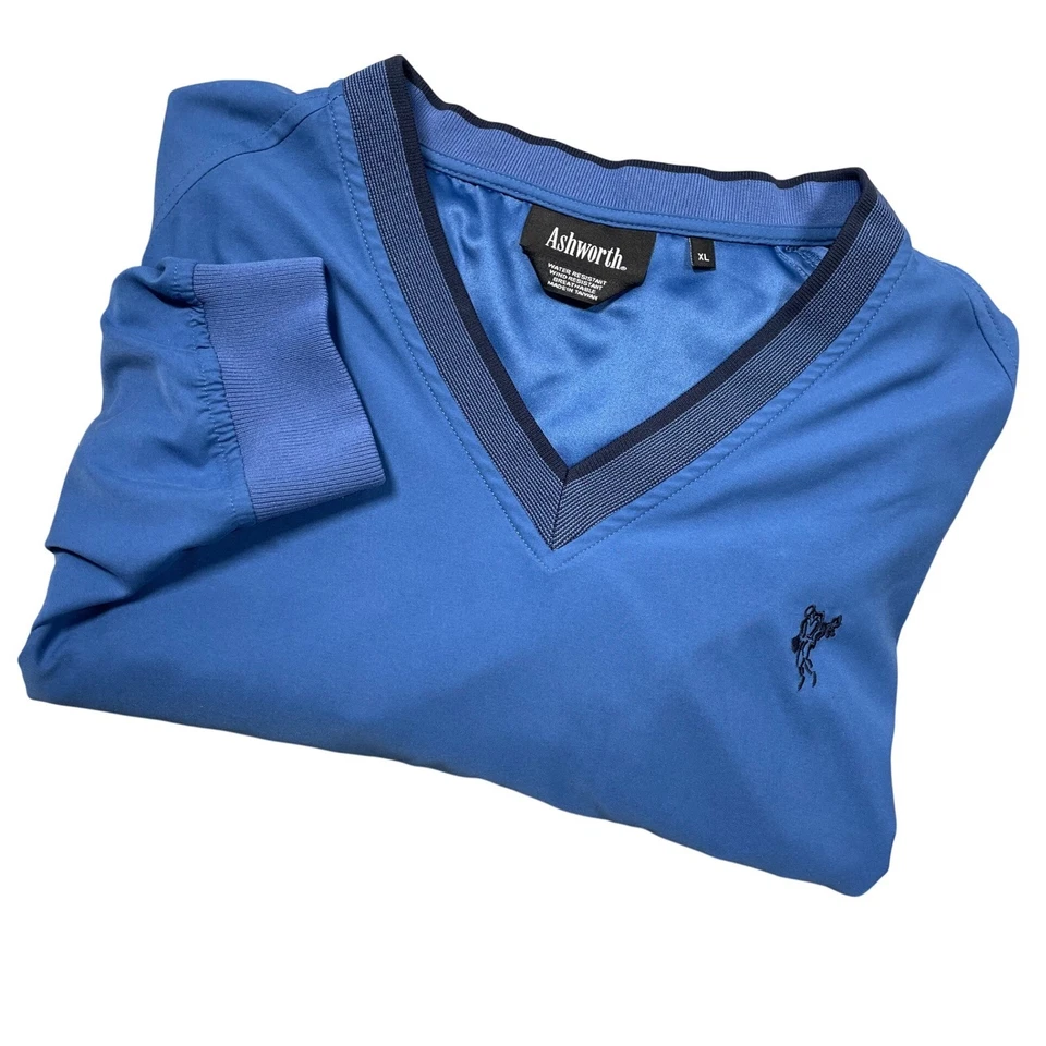 Ashworth Mens Golf Pullover Jacket Blue Water Wind Resistant XL V Neck Pockets - Image 3 of 4