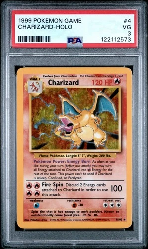 1999 POKEMON BASE SET UNLIMITED #4 CHARIZARD-HOLO PSA 3