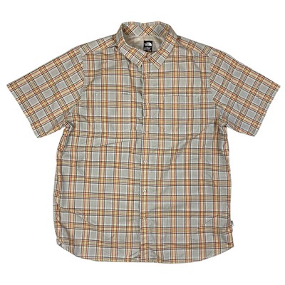 The North Face Shirt XL Gray Orange Plaid Button Up Pockets Mens Light Weight