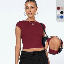 Women's Top Solid Color Off Back Slim Fit Short Sleeve Off Shoulder T-shirt