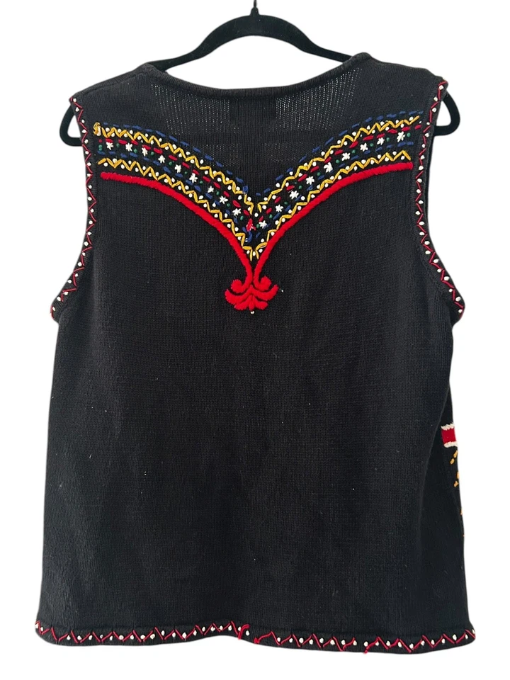 Épico Vintage Navidad Suéter Chaleco Tejido Santa Cárdigan Muñeco de Nieve Árboles Foto 2 de 4