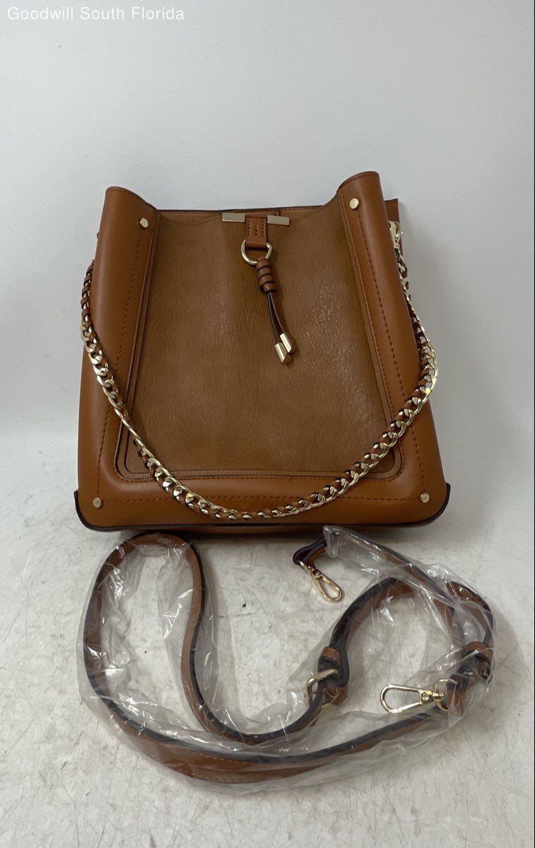 Aldo Womens Nalayna Brown Leather Detachable Crossbody Strap Bucket Handbag