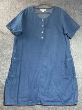 Silhouettes Dress Womens Plus 20 Blue Chambray Pockets Relaxed Midi House Dress