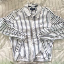 Polo Ralph Lauren Men s L White/Blue Striped Harrington Jacket Full Zip Pockets