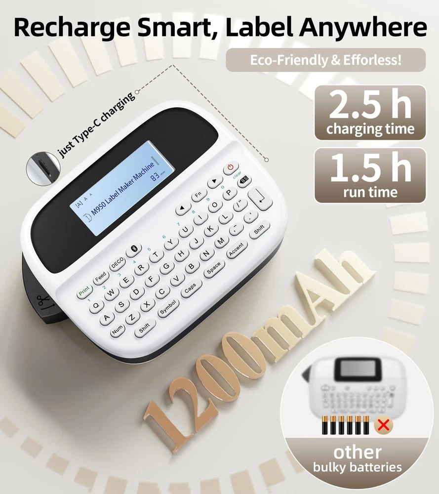 Portable Rechargeable Waterproof Label Maker Machine with Tape Included