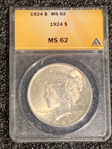 ANACS Graded Silver PEACE dollar coins MS 62 1924