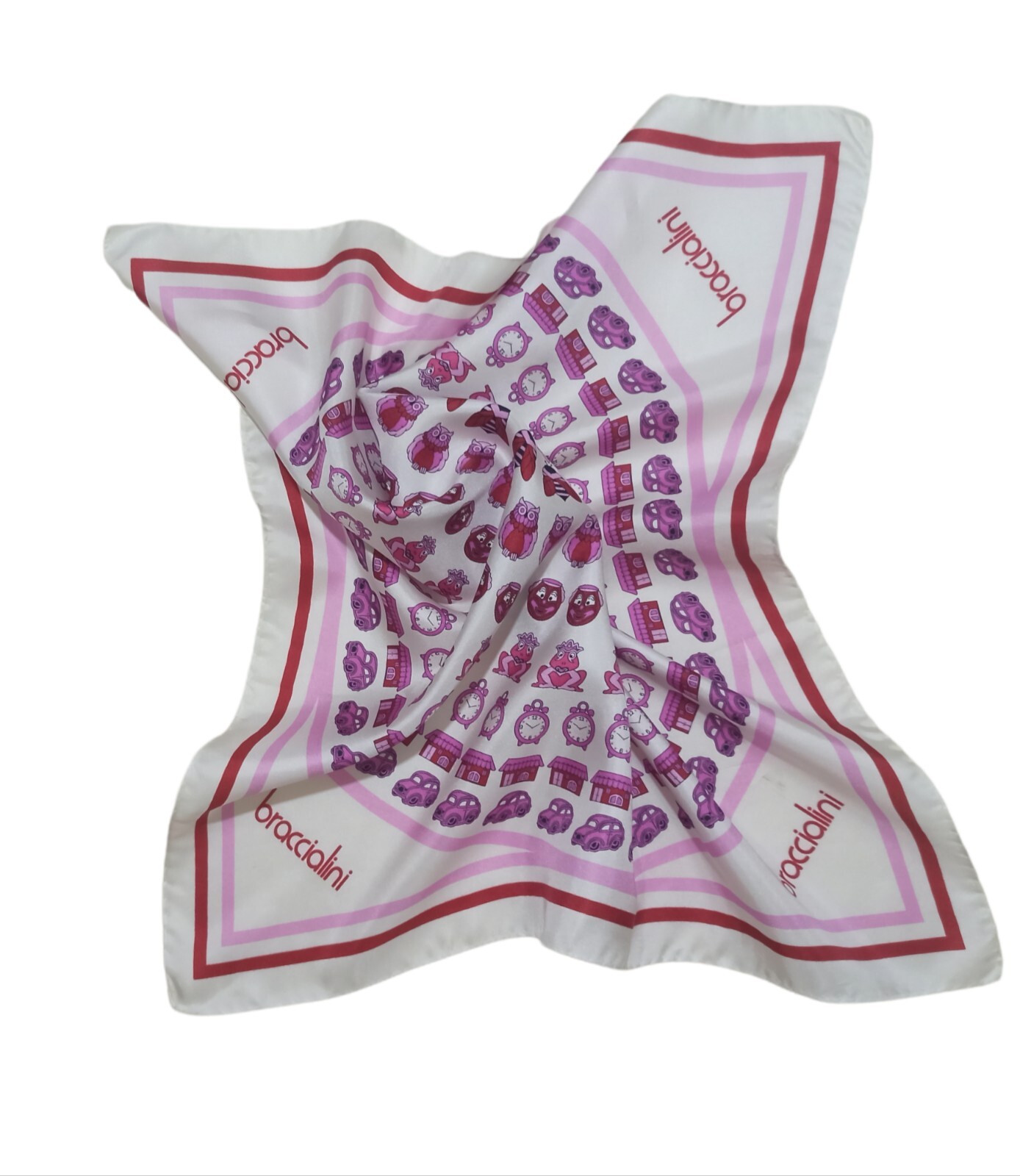 BRACCIALINI White Multi Patterned Silk Scarf ITAL… - image 12