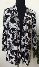 New Kasper Women's Black White Knit Floral Open Front Cardigan Size M, Ret. 79.