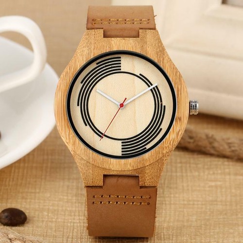 Handmade Men Watch Natural Wood Quartz Analog Wristwatch Bamboo Bracelet Gift - Picture 7 of 17