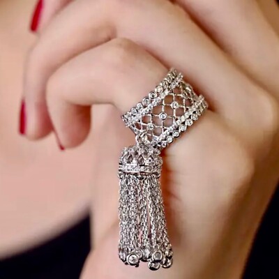 14k Platinum Plated Haute Couture Fringe Tassel Ring made w