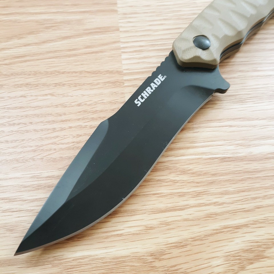Schrade IBeam Fixed Knife 5 AUS8 Steel Full Tang Blade Tan Sculpte