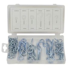WIRE HOOK & EYE BOLT ASSORTMENT GALVANISED STEEL SCREW IN EYELET BOLT HOOKS 80PC