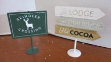 VILLAGE HOUSE ACCESSORIES~Set of 2 SIGNS ~ Ski Lodge & Reindeer Crossing